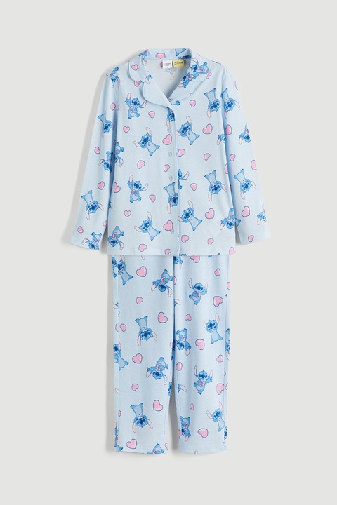 LC WAIKIKI, Pijama cu pantaloni lungi si model desene animate, Albastru pastel/Roz pastel