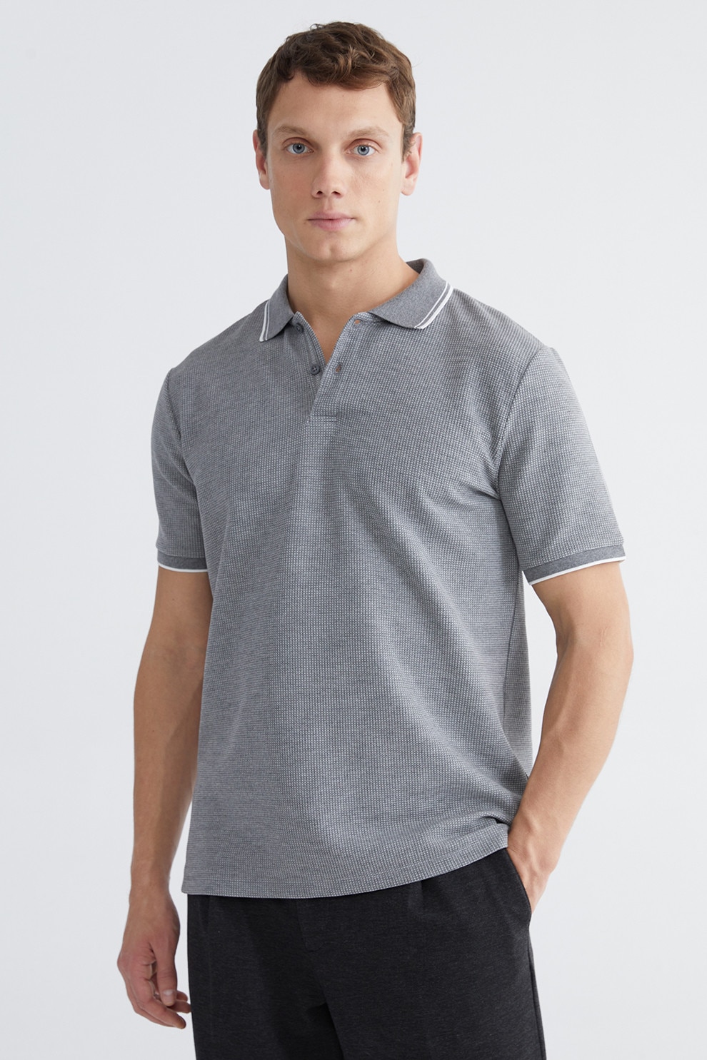 LC WAIKIKI, Tricou polo din amestec de bumbac, Gri, M