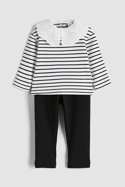 LC WAIKIKI, Set de colanti si bluza cu dungi - 2 piese, Alb/Negru