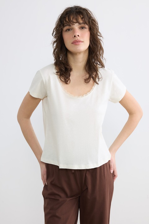 LC WAIKIKI, Tricou de pijama din bumbac, Alb fildes