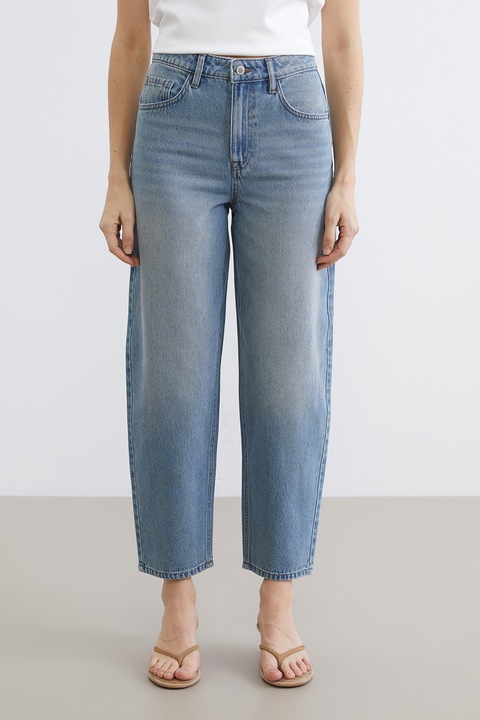 LC WAIKIKI, Blugi crop din amestec de bumbac si lyocell cu croiala barrel, Albastru indigo