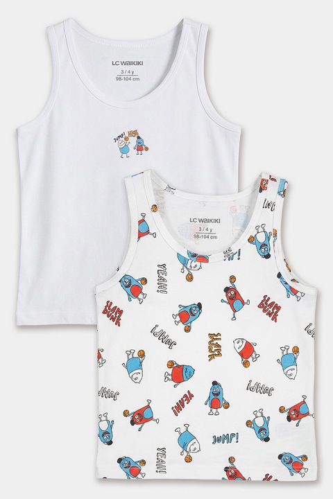 LC WAIKIKI, Set de top-uri de casa - 2 piese, Rosu/Alb/Albastru