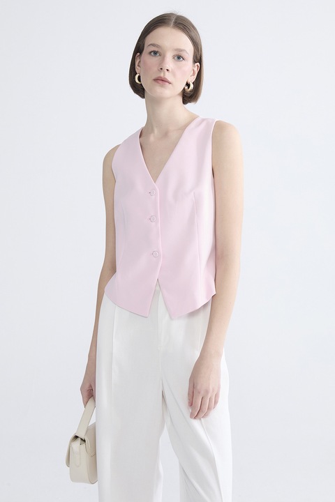 LC WAIKIKI, Vesta cu decolteu in V si nasturi, Roz pastel, 40