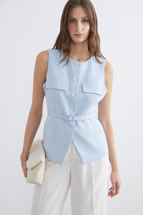 LC WAIKIKI, Vesta cu nasturi si curea, Albastru deschis, 38