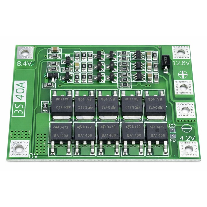 Modul inteligent de încărcare BMS 3S 40A, protecție completă, auto-recovery, 12.6V, 41x55x3.4mm