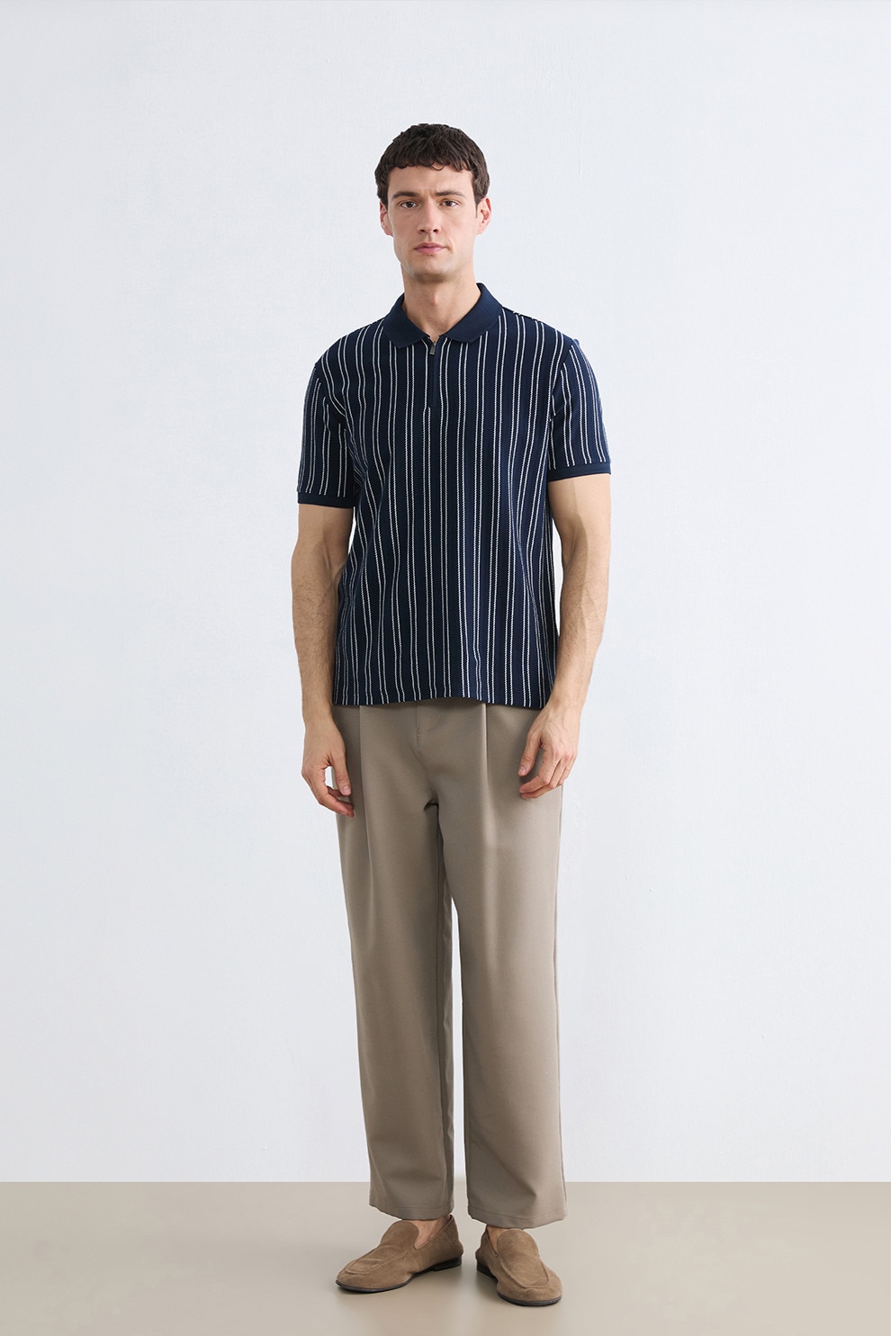 LC WAIKIKI, Tricou polo cu croiala slim-fit si dungi, Alb, Albastru ultramarin, M