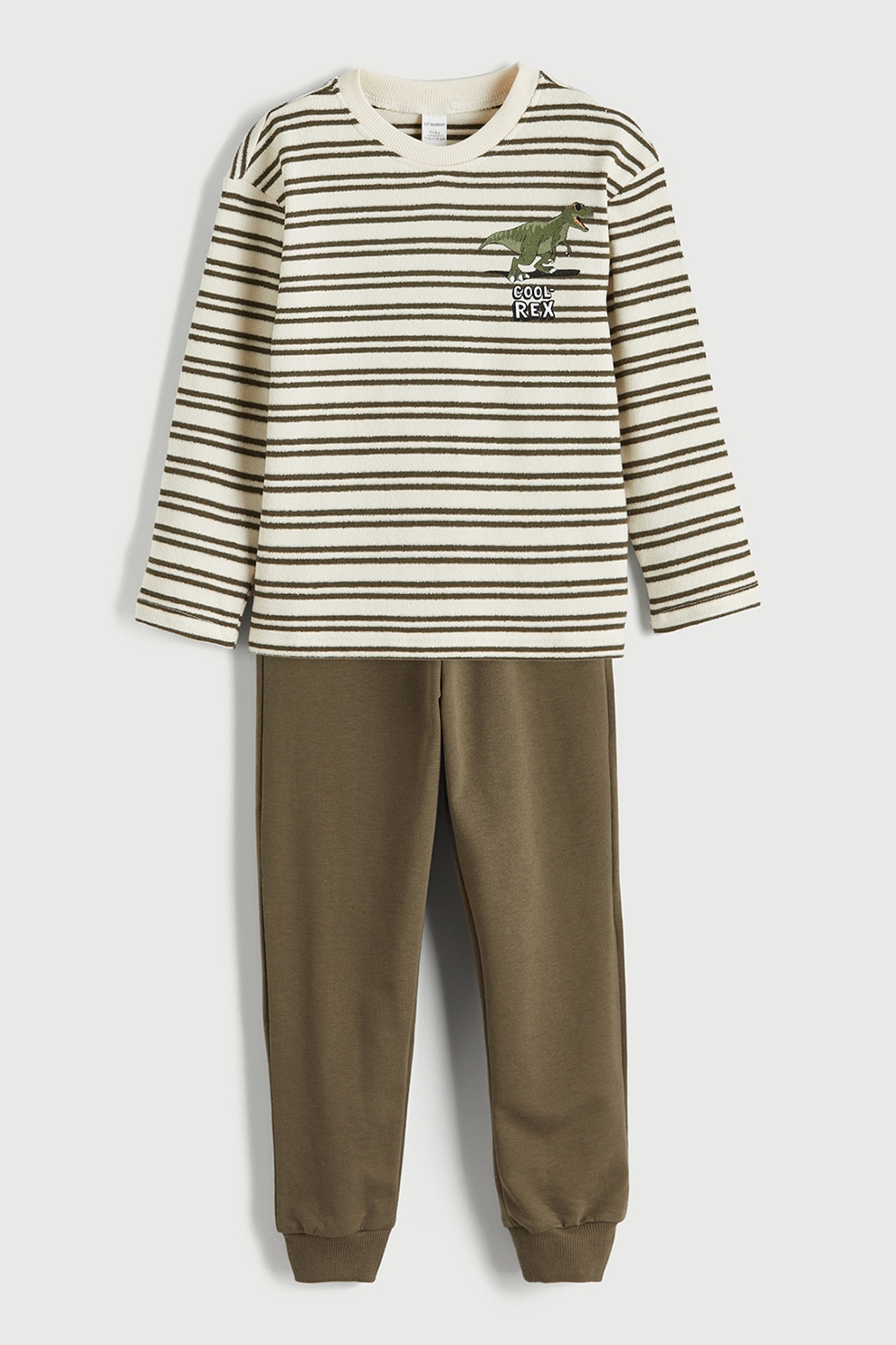 LC WAIKIKI, Set de pantaloni de trening si bluza cu dungi, Bej, Kaki inchis, 98-104 CM