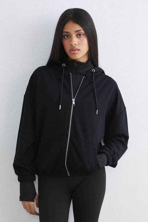 LC WAIKIKI, Hanorac cu buzunare laterale si fermoar, Negru, L