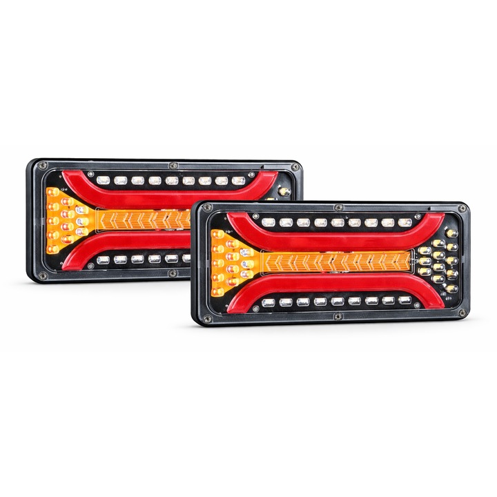 Set 2 Lampi LED Spate 24V Universale pentru Remorca, Camion si Trailer, Semnalizare Dinamica, Stop, Pozitie, Marsarier, 33x14 cm