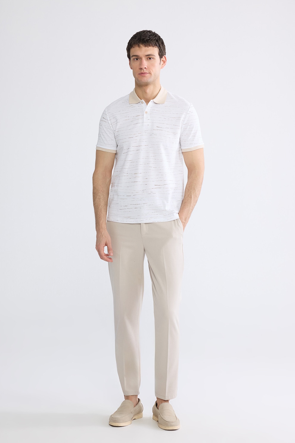 LC WAIKIKI, Tricou polo din bumbac, Alb, Bej, XL