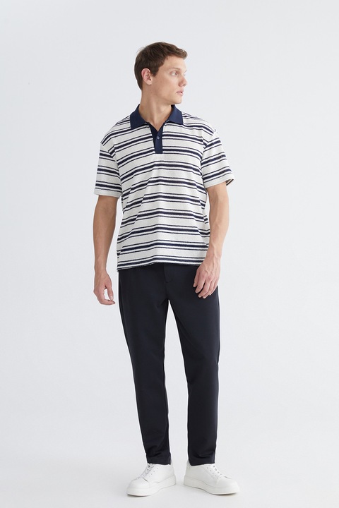 LC WAIKIKI, Tricou polo cu dungi, Alb/Albastru ultramarin