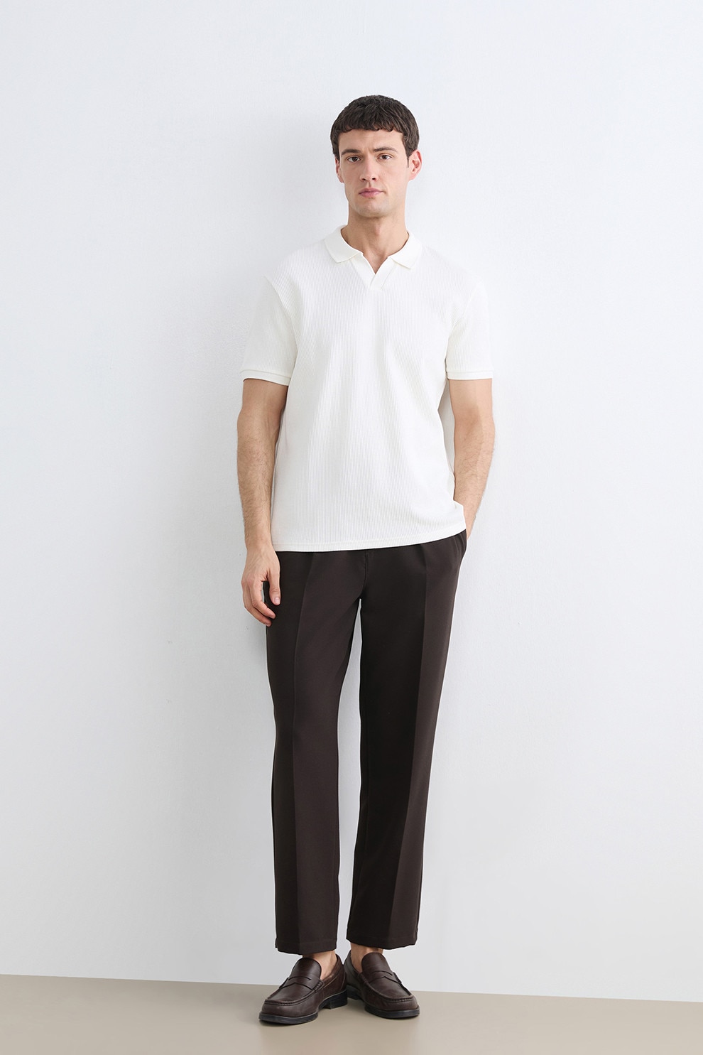 LC WAIKIKI, Tricou polo cu model uni, Alb fildes, L