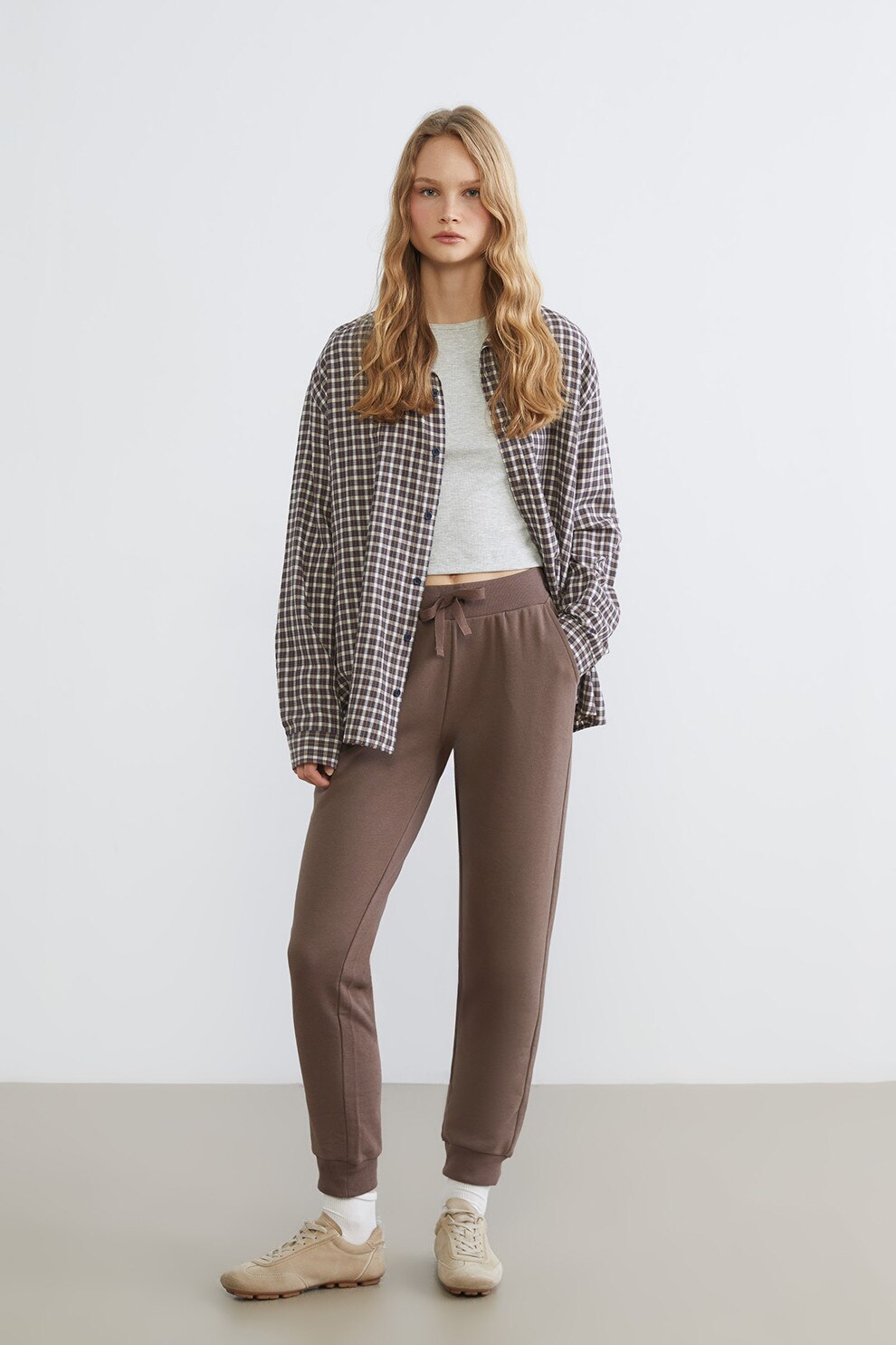 LC WAIKIKI, Pantaloni crop cu snur si buzunare laterale, Maro, M
