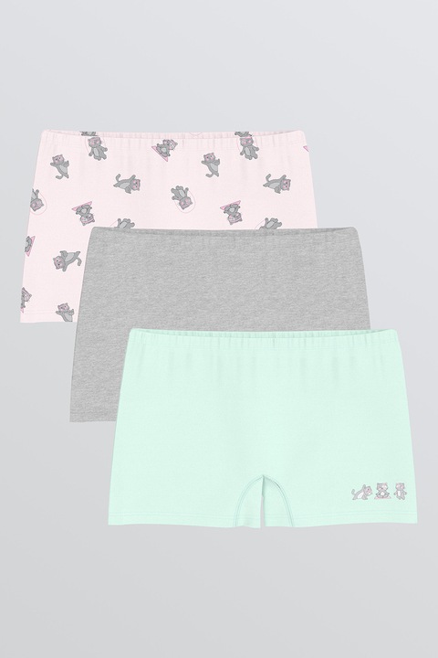 LC WAIKIKI, Set de boxeri din amestec de bumbac- 3 piese, Gri/Roz pal/Verde menta