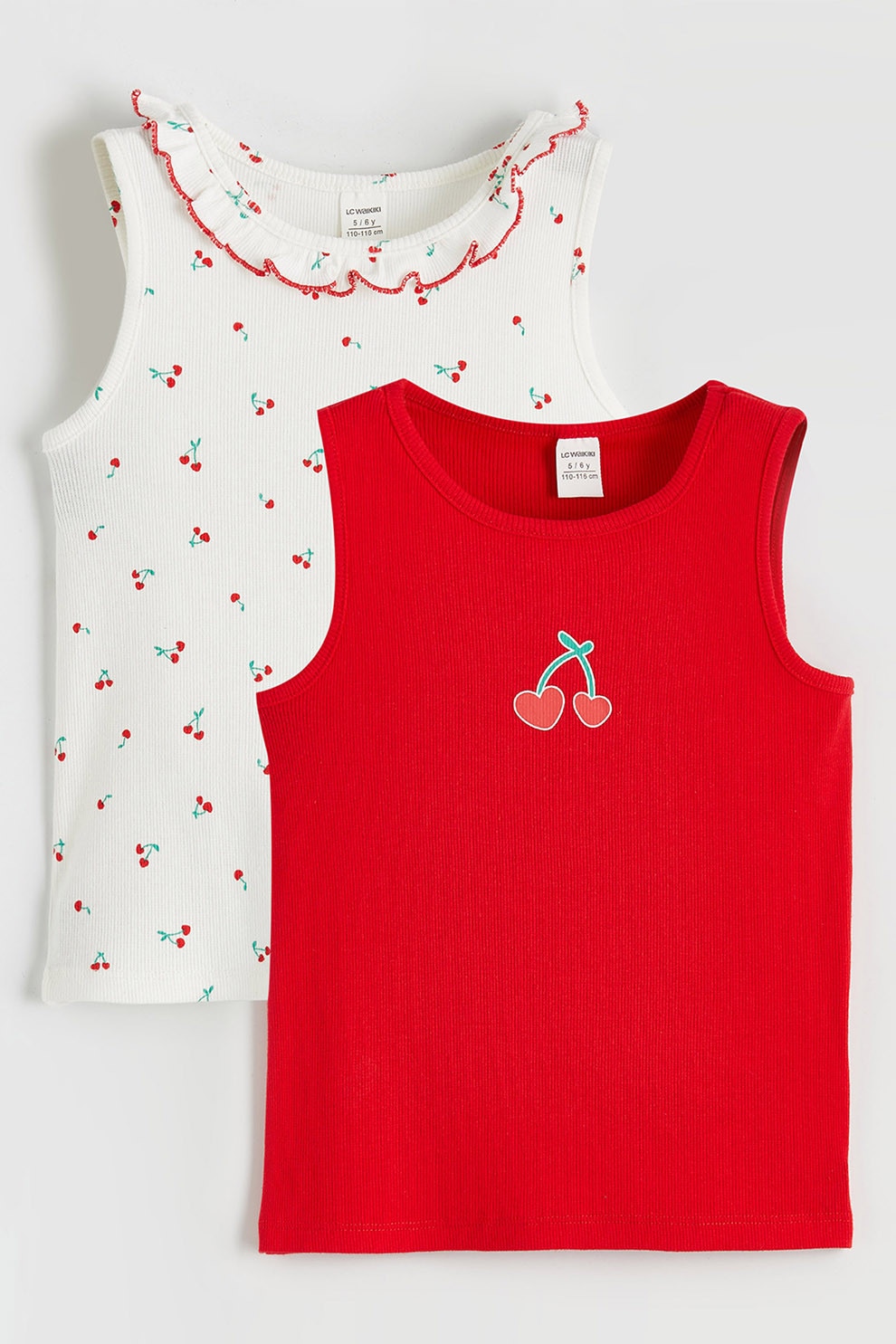 LC WAIKIKI, Set de top-uri slim fit - 2 piese, Rosu, Alb, 110-116 CM
