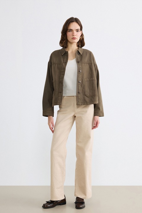 LC WAIKIKI, Jacheta-camasa supradimensionata din denim, Maro pamantiu