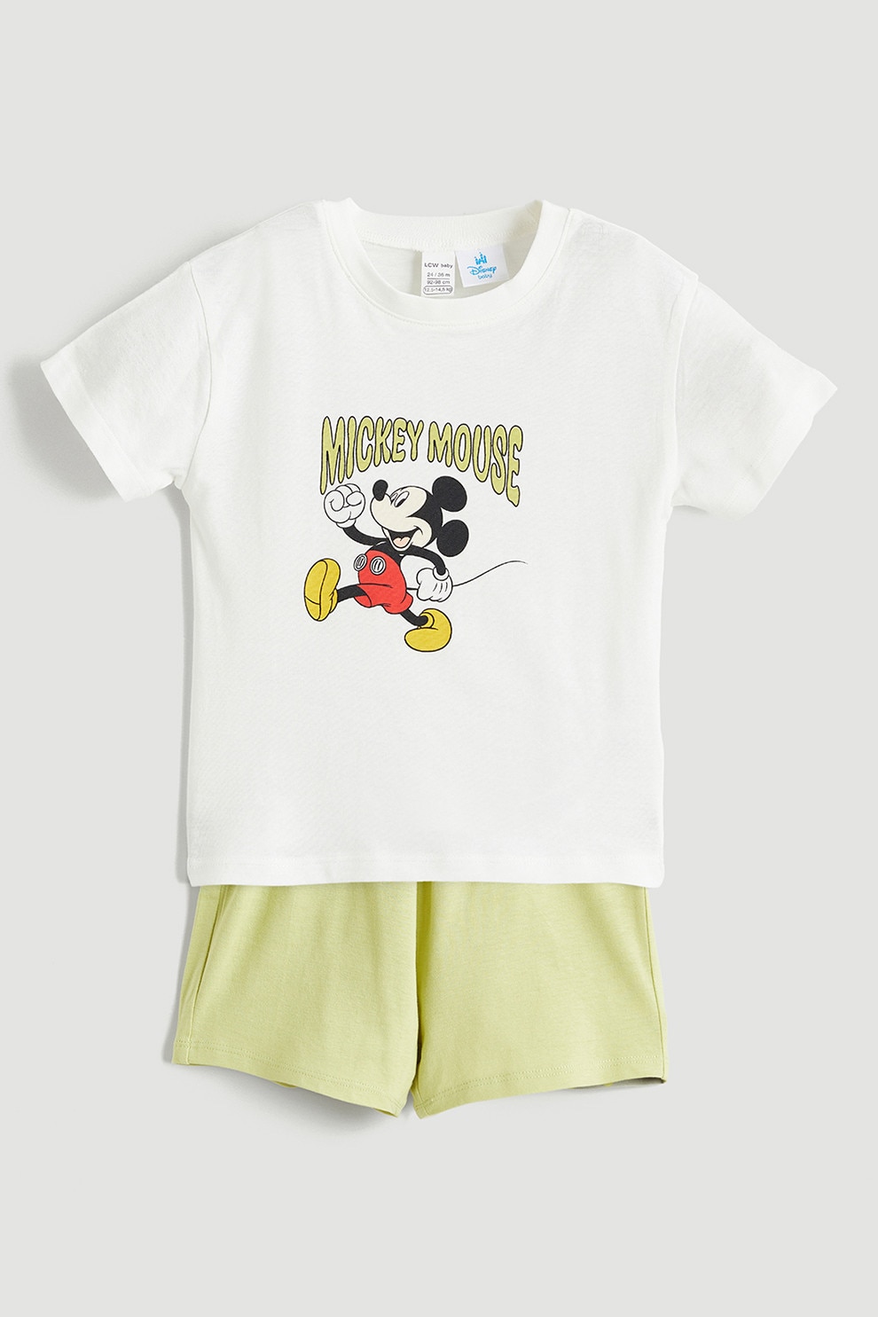 LC WAIKIKI, Set de tricou si pantaloni scurti cu imprimeu Mickey Mouse - 2 piese, Alb, Negru, Verde fistic, 80-86 CM