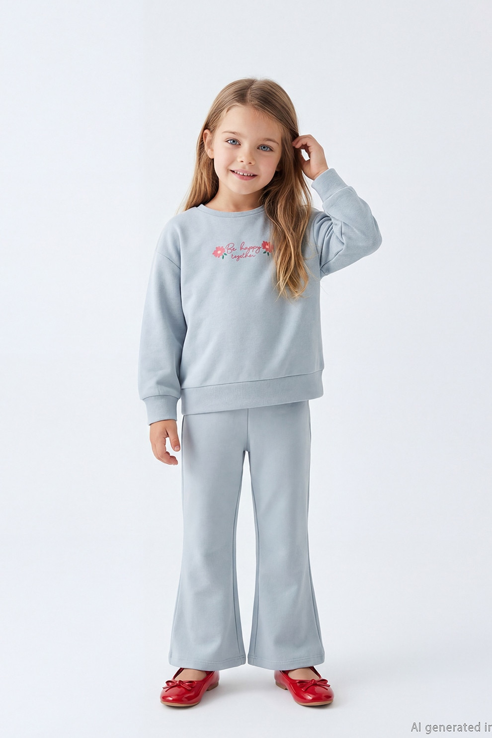 LC WAIKIKI, Set de bluza de trening cu imprimeu si pantaloni - 2 piese, Roz aprins, Gri cenusiu, 98-104 CM