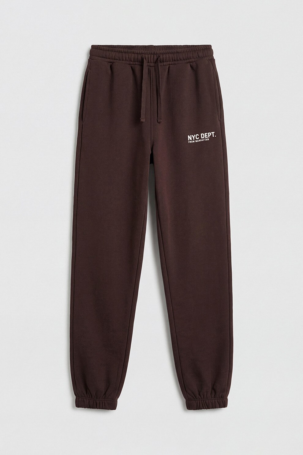 LC WAIKIKI, Pantaloni de trening cu snur de ajustare si detaliu cu imprimeu text, Maro inchis, 158-164 CM