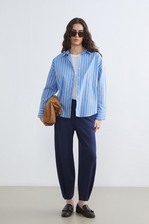 LC WAIKIKI, Camasa regular fit cu model in dungi, Alb/Albastru lavanda