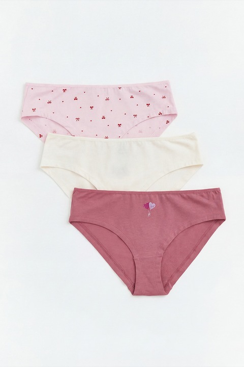 LC WAIKIKI, Set de chiloti din amestec de bumbac - 3 perechi, Roz pastel/Alb murdar/Roz prafuit, XL