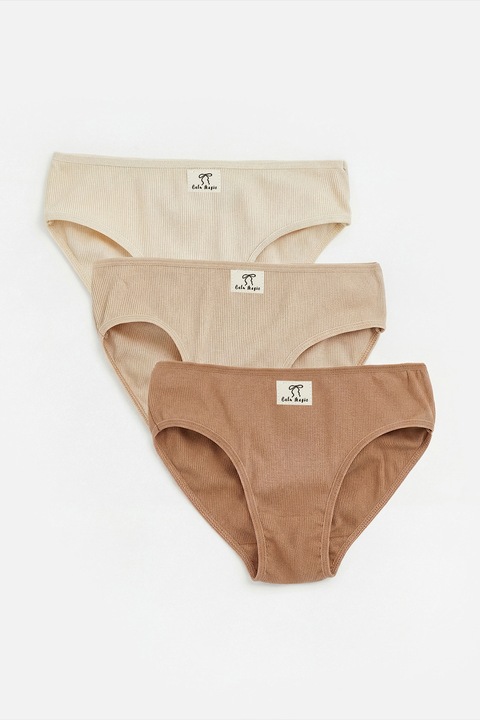 LC WAIKIKI, Set de chiloti din amestec de bumbac cu model uni - 3 perechi, Maro deschis/Bej deschis