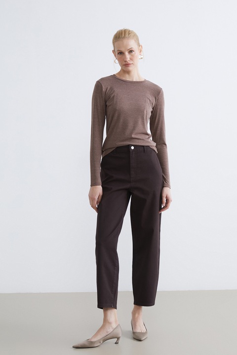 LC WAIKIKI, Bluza cu model uni si decolteu rotund, Maro deschis