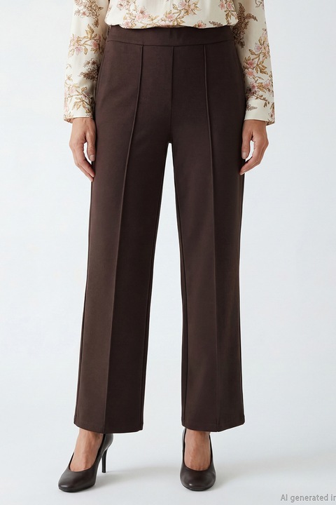 LC WAIKIKI, Pantaloni cu croiala dreapta si detalii cu pensa, Maro inchis