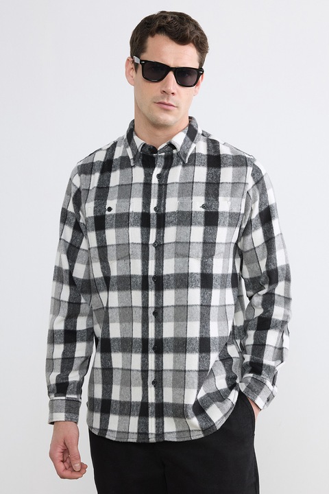 LC WAIKIKI, Jacheta-camasa regular fit cu buzunare pe piept Classic, Negru stins/Alb murdar/Gri antracit