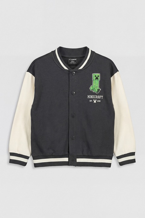 LC WAIKIKI, Jacheta bomber cu imprimeu Minecraft, Verde electric/Alb murdar/Gri inchis