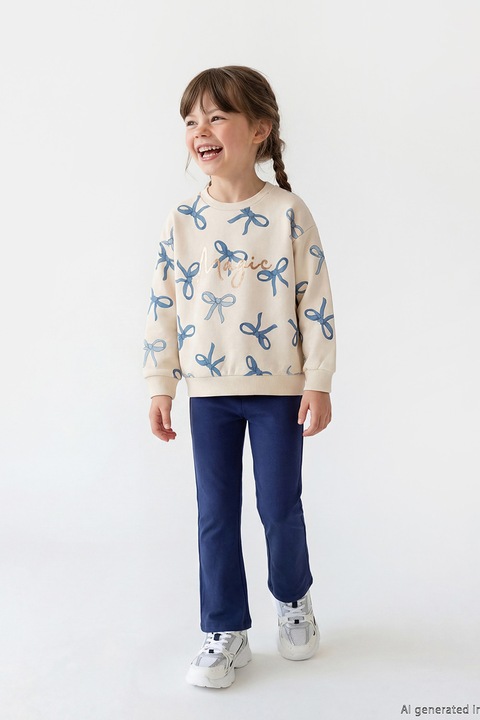 LC WAIKIKI, Set de bluza si pantaloni de trening, Albastru lavanda/Alb murdar/Bleumarin