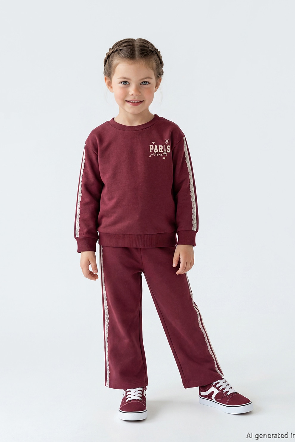 LC WAIKIKI, Set de bluza si pantaloni de trening, Rosu inchis, Alb murdar, 98-104 CM