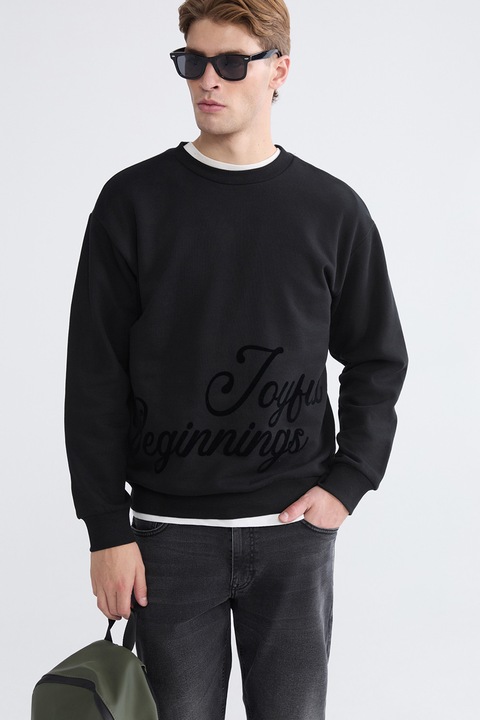 LC WAIKIKI, Bluza de trening cu imprimeu text, Negru