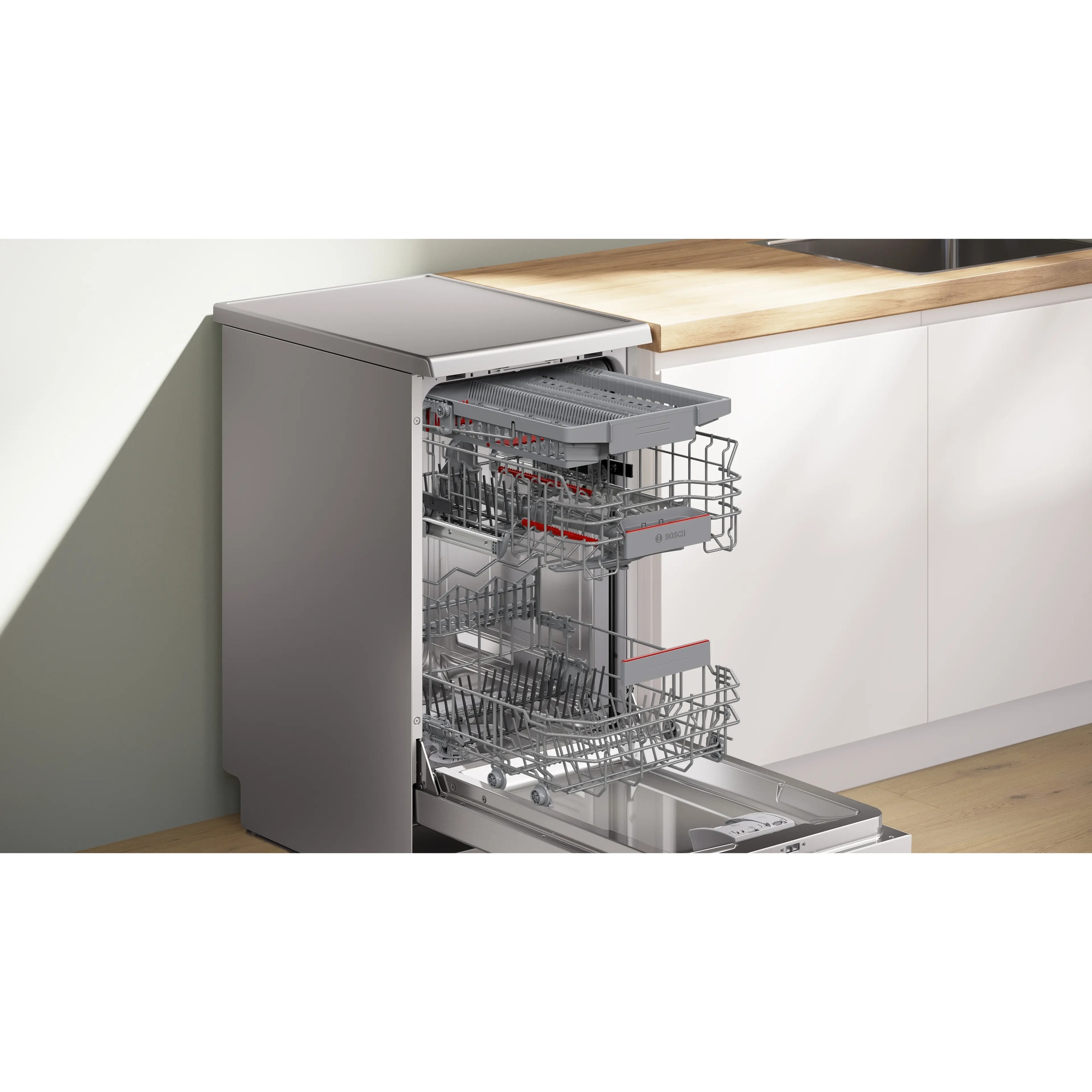 Masina de spalat vase Bosch SPS4EMI17E, 10 seturi, 6 programe, EfficientDry, EcoSilence Drive, Home Connect, DosageAssist, Clasa B, 45 cm, Inox.