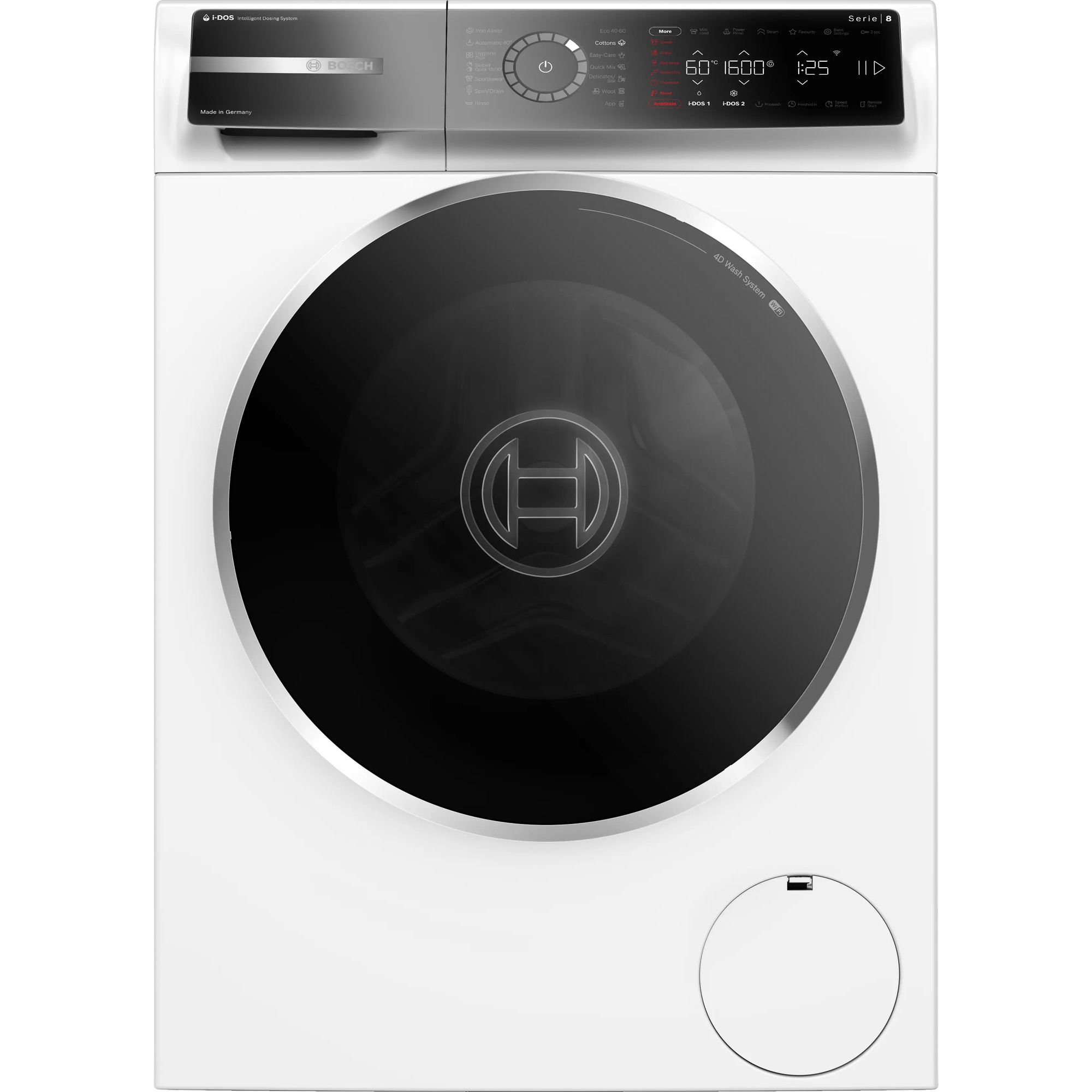 Masina de spalat rufe Bosch Seria 8 WGB266A4BY, 11 Kg, 1600 RPM, i-DOS, Home Connect, Touch control, 6 functii Anti Pete, Added Steam, EcoSilence Drive, Hygiene Plus, Iluminare tambur, Clasa A, 60 cm, Alb.