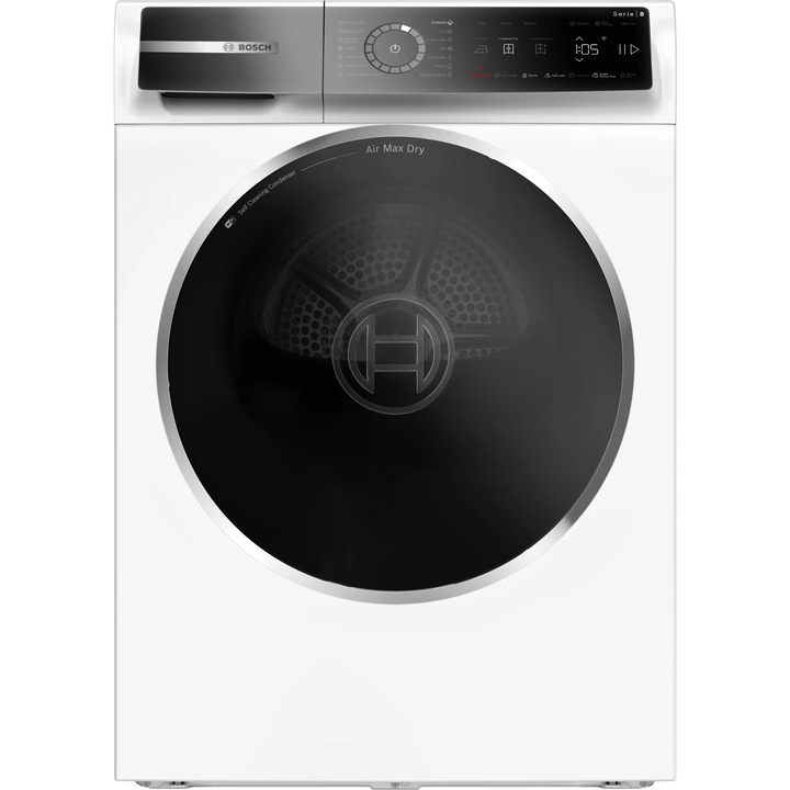 Сушилня Bosch Series 8 WRB247CNBY, Термопомпа, 9 кг, 14 програми, AutoDry, Самопочистващ се кондензатор, Вътрешно осветление, Тъч контрол, Smart Dry, EcoSilence Drive, Home Connect, Клас A, 60 см, Бял
