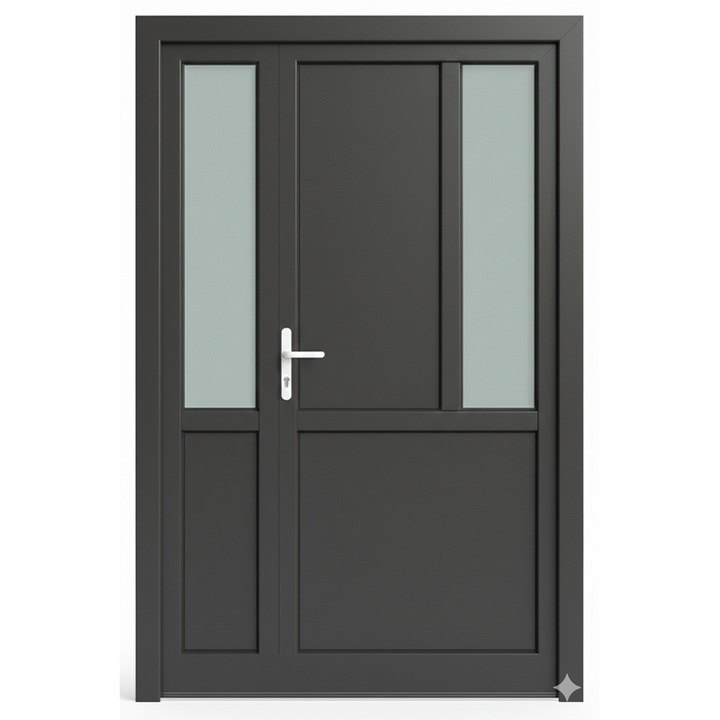 Usa de intrare (interior/exterior), Termopan/PVC, 6 camere, Dubla T model Mini Glass, culoare Gri Antracit, dimensiune 120x190