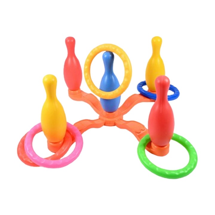 Joc de indemanare pentru copii, 5 popice si 5 cercuri, Midex 673098, Multicolor