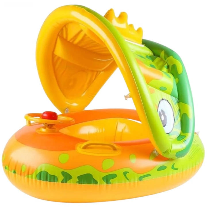 Плувен пояс със слънцезащита и волан - Жълт динозавър