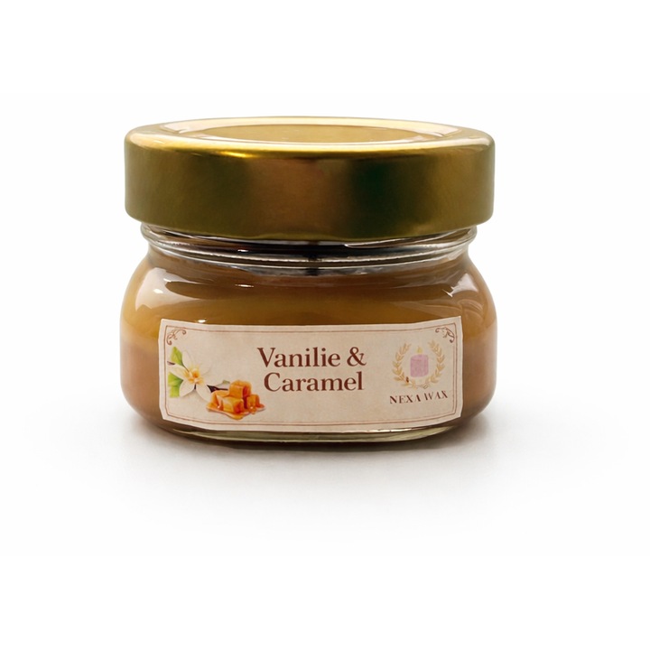 Lumanare parfumata din soia, Vanilie&Caramel, ceara naturala, handmade, ardere 12h, 50g