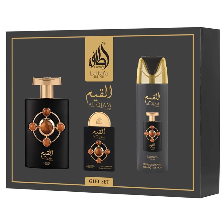 Parfüm ajándékszett Al Qiam Gold, Lattafa Pride, orientális EDP, uniszex, 100ml+20ml+testpermet