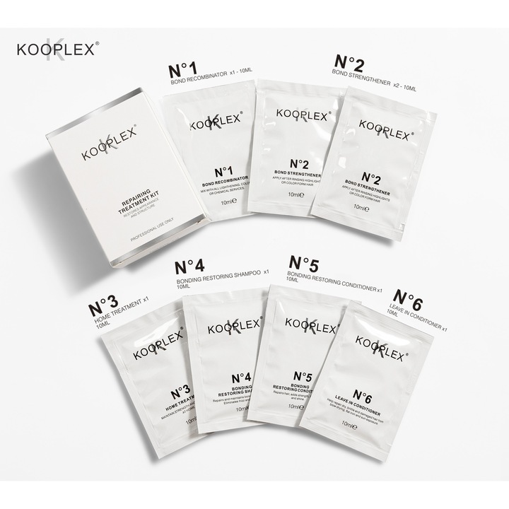 Set Tratament pentru par Kooplex Repairing Kit, Reconstructie profesionala si Regenerare, 7 Pliculete x 10 ml: N1 Recombinator, N2 Strenghtener, N3-N6 Ritual Complet