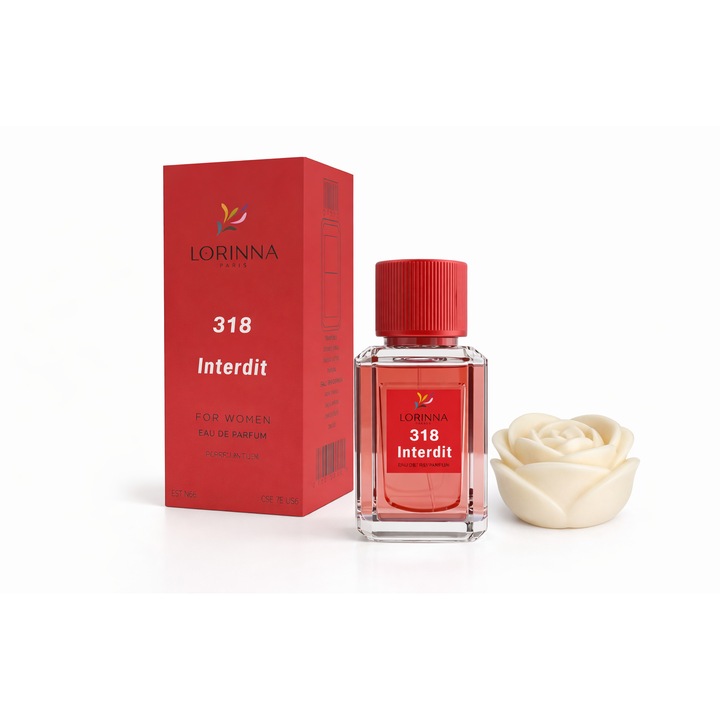 Set Apa de Parfum Lorinna Paris 318 Interdit, de dama, 50 ml si lumanare parfumata