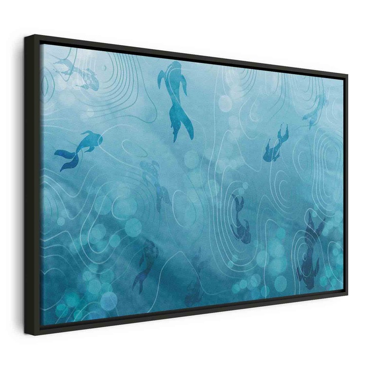 Картина в черна дървена рамка - Japanese pond - 120 x 80 см