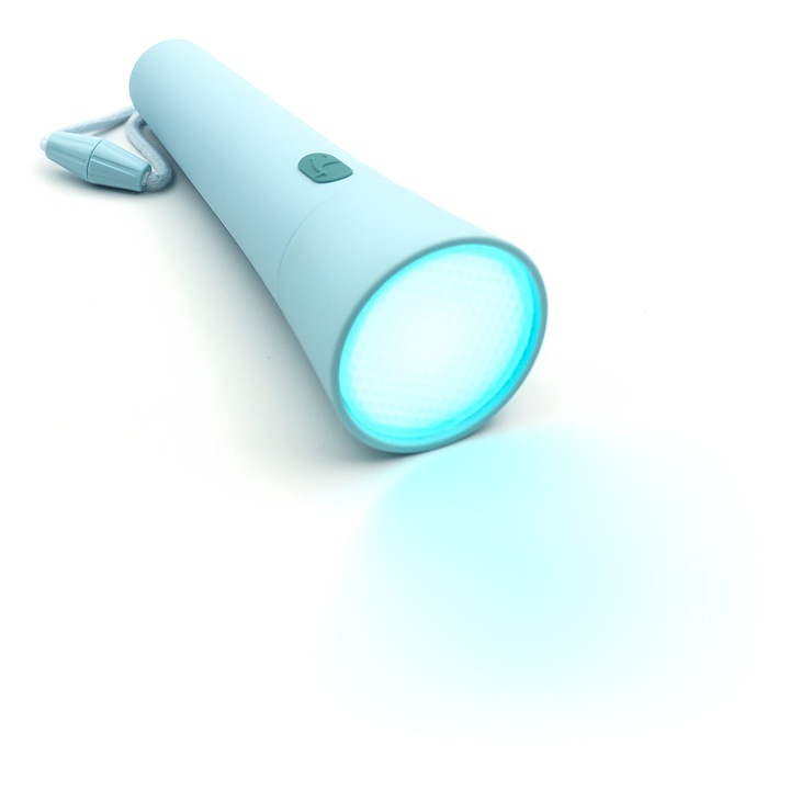 Регулируем LED фенер Lalarma, син, лесен за употреба, от рециклируема пластмаса