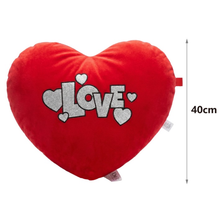 Perna decorativa rosie in forma de inima, 40x40cm, polyester, umpluta cu bumbac