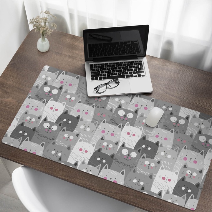 Подложка за мишка Tulup, модел Pisici, 120x60cm, 1,6mm, устойчива на избледняване