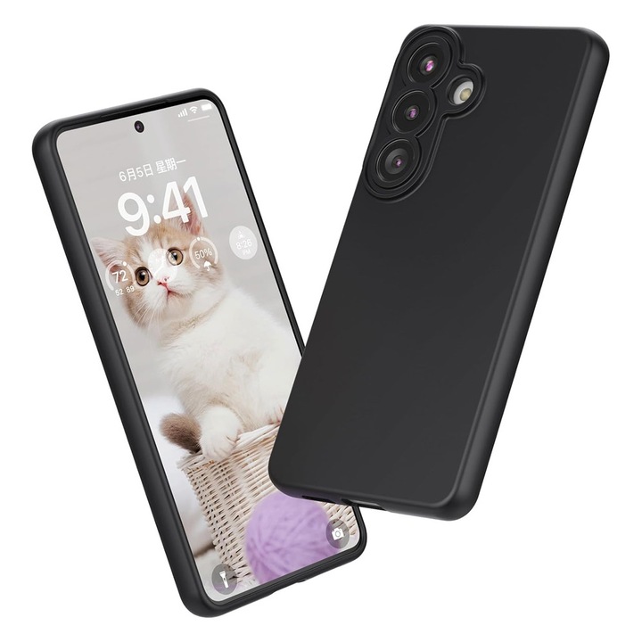 Силиконов защитен калъф с микрофибър за Samsung Galaxy S26, прецизни изрези, мек материал, против приплъзване, черен