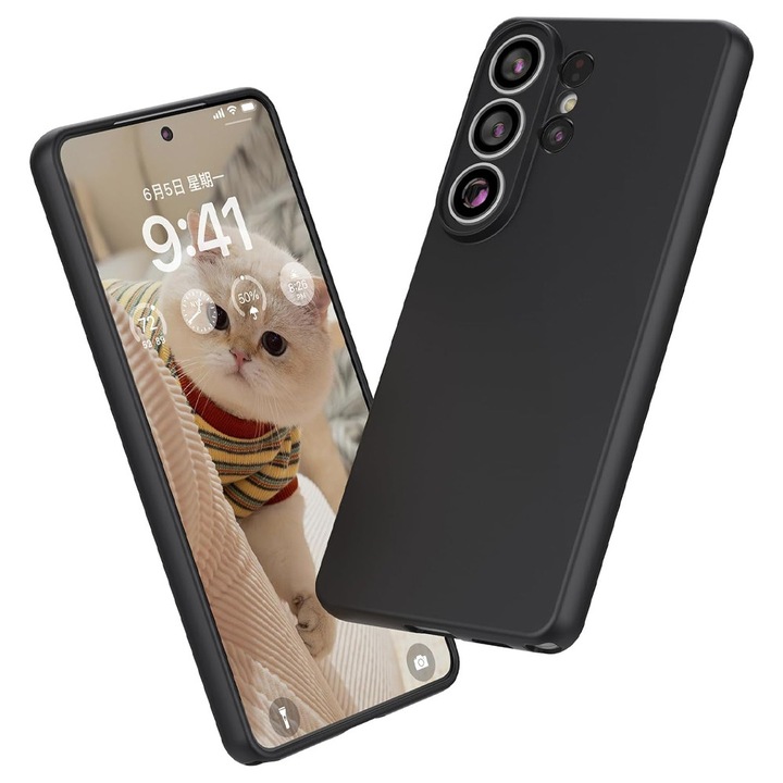 Защитен калъф Силиконов с микрофибър за Samsung Galaxy S26 Ultra, прецизни изрези, мек материал, против приплъзване, черен