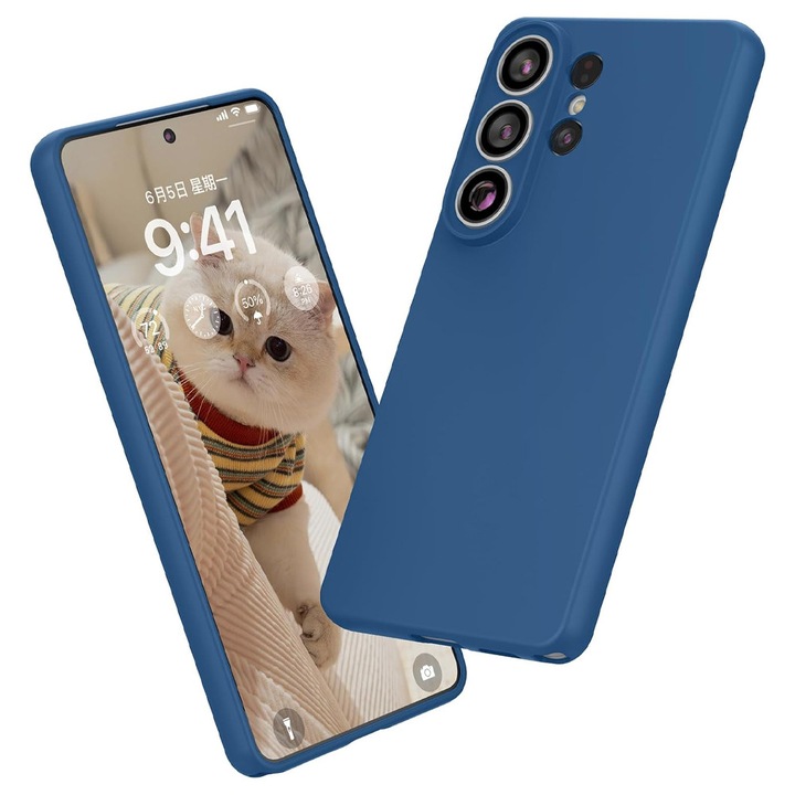 Силиконов защитен калъф с микрофибър за Samsung Galaxy S26 Ultra, прецизни изрези, мек материал, против приплъзване, син